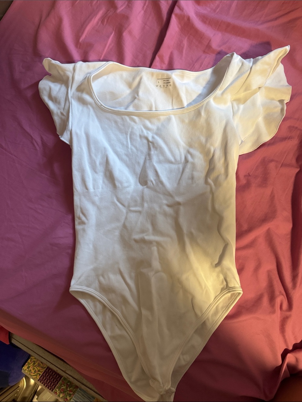 White Girls' One-Piece Bodysuit with Flutter Sleeves